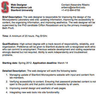 Web Designer - Microsystems Lab - Stanford University 1