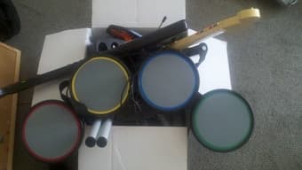 PS2 Rock Band Set (2 guitars, drums, mic) for sale - $35 1