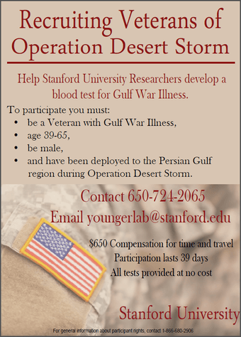 Stanford research study on Gulf War Illness - paid 1