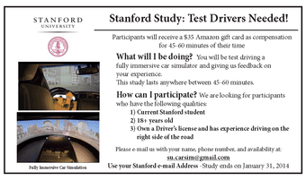 Stanford Study: Test Drivers Needed ($35 Amazon Gift Card) 1