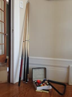 complete set of pool balls, 4 cues and 1 triangle and brush - $100 1