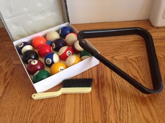 complete set of pool balls, 4 cues and 1 triangle and brush - $100 2