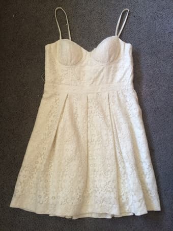 Women's Aqua dress in white lace, size 10 1