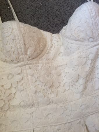 Women's Aqua dress in white lace, size 10 2