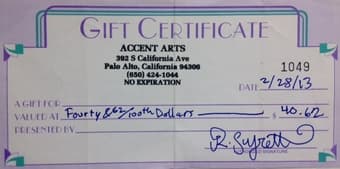 $35 for $40.62 gift certificate to Accent Arts 1