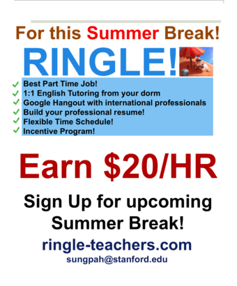 [Ringle] For the summer break! RIngle! Base: $20/HR 1