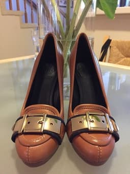 (NEW) Tory Burch Belinda High Heel in Cognac/Tory Navy (Size 6 - $145) 2
