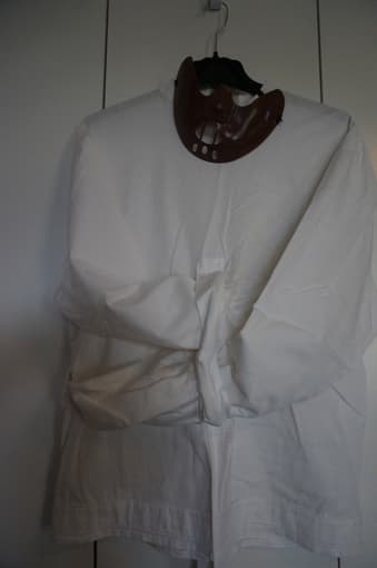 Handmade straitjacket costume with plastic Hannibal mask 2