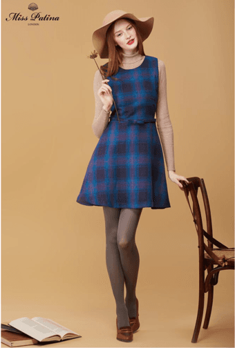 MissPatina Retro checked Preppy Dundee Dress with Bow Belt-$99 1