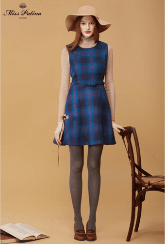 MissPatina Retro checked Preppy Dundee Dress with Bow Belt-$99 2