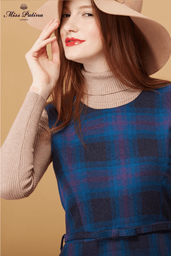 MissPatina Retro checked Preppy Dundee Dress with Bow Belt-$99 4