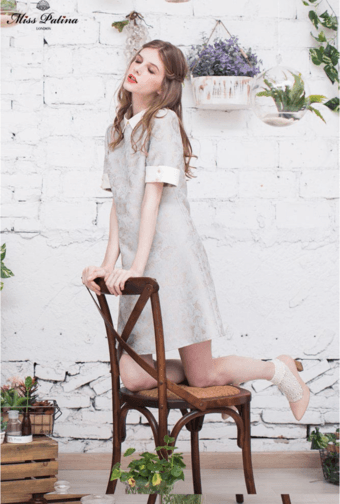 MissPatina Retro Embroidery 3/4 sleeve Preppy Mod Dress-Grey-$129 1