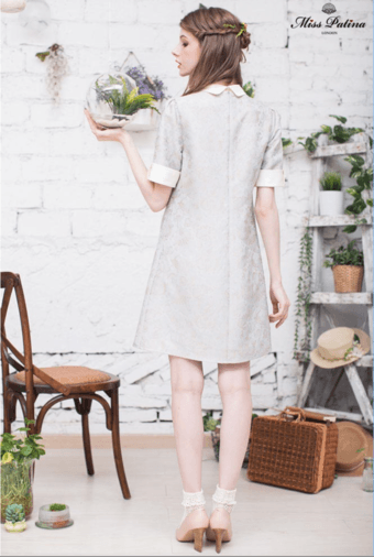 MissPatina Retro Embroidery 3/4 sleeve Preppy Mod Dress-Grey-$129 3