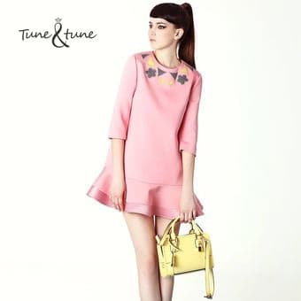 3/4 Sleeves Wave Hem Dolly Dress-Pink-US 6/8 1