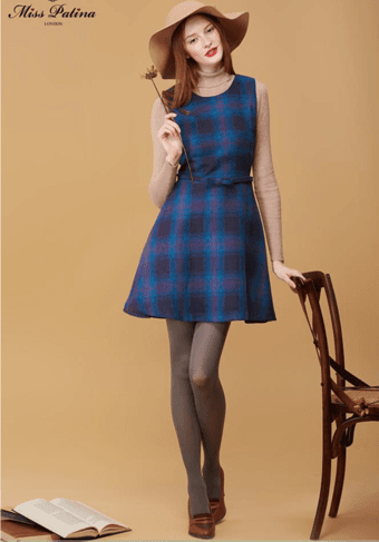 Moving sale-NWT-Miss Patina Retro checked sleeveless Preppy Dress-Blue-US 8 2