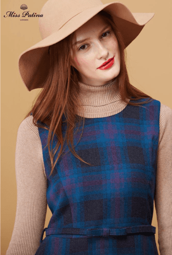 Moving sale-NWT-Miss Patina Retro checked sleeveless Preppy Dress-Blue-US 8 4