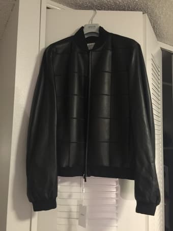 Armani Collezioni Leather Grid Bonded Jacket for Sale 2