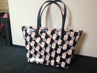 *new* Kate Spade Pink and Black Polka Dot Gallery Drive Handbag 1