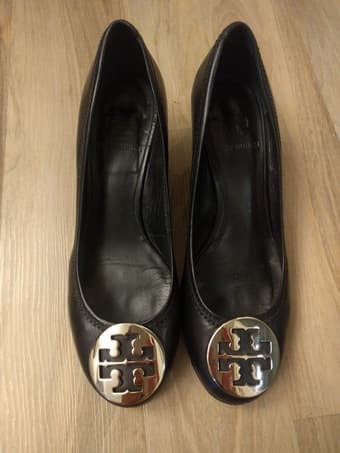 Tory Burch Women's Sally Wedge - Size 6.5 - Black with silver logo 1