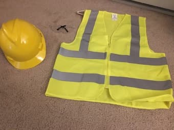 safety glasses, hard hats, vest for $35 1