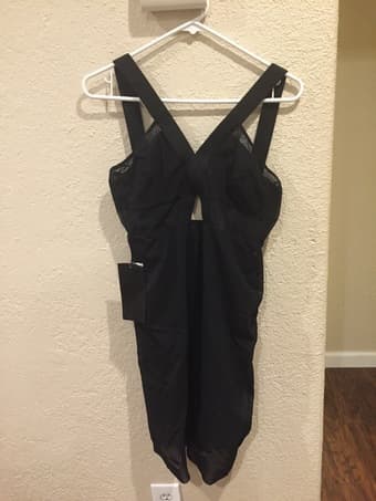 Black BEBE Mesh Deep V Midi Dress (Size S) 1