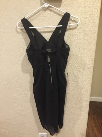 Black BEBE Mesh Deep V Midi Dress (Size S) 2