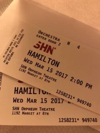 ORCHESTRA HAMILTON TICKETS 3/15 @ 2pm ( SEATS N2/N4) 1