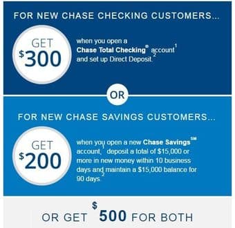 Chase $500 for Opening Chase Checking and Savings Accounts 1