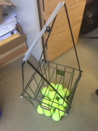 20 used tennis balls plus pick up hopper 1
