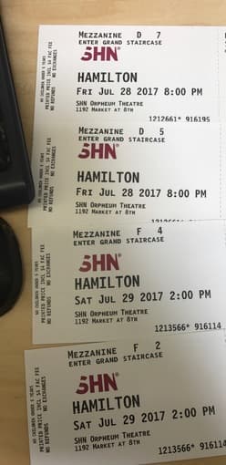 Hamilton Tickets 07/28 and 07/29 1