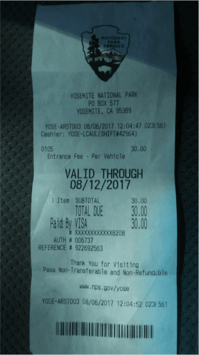 ticket for  Yosemite Pass (automobile) 1