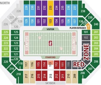 STANFORD vs Arizona State ASU, season ticket, Lower Level RED ZONE 1