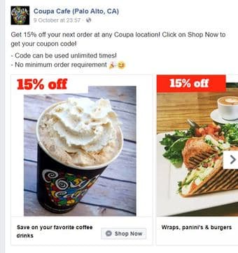 15% off at Coupa Cafe 1