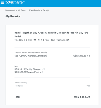 Band Together-Dead & Co, Dave Matthews, Metallica-2 GA Tix-BELOW FACE 1