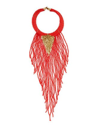 Lydell NYC Beaded Tasseled Statement Choker Necklace, Coral 1