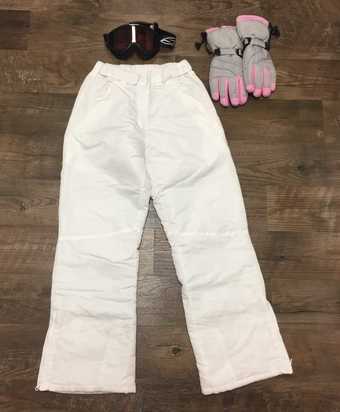 ski pants goggles and gloves all used once. 1