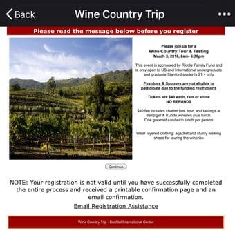 A ticket for wine country trip on March 3 1