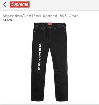 Supreme/Levi's Washed 505 Jean Style: Black Size:34 1
