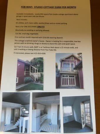 Studio Cottage for rent in San Bruno 1