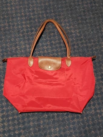 used longchamp, red large le pliage 1