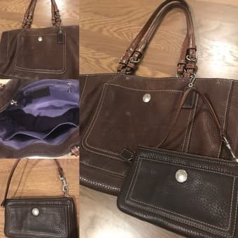 Beautiful Brown Leather Coach purse + matching Wristlet 1
