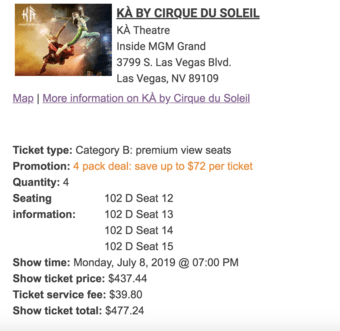 1 KA show ticket at Las Vegas (Jul 8, 7pm) 1
