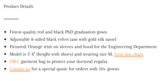 Stanford Engineering PhD Regalia Set (Gown + Tam) Size L Male 4