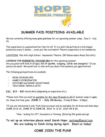 music theater summer job 1