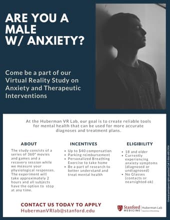 Looking for male volunteers with anxiety for our Virtual Reality Study 1