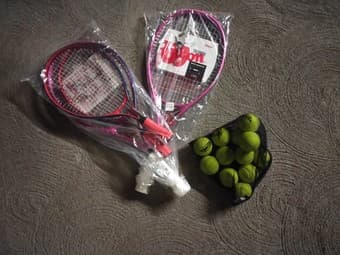 2 adult Wilson tennis rackets and 2 kids rackets 1