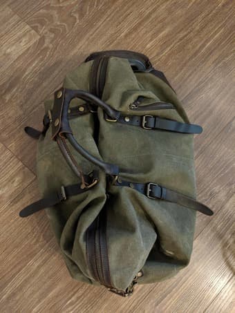 S-ZONE Canvas crazy horse leather trim carry on duffel bag with wheels 1