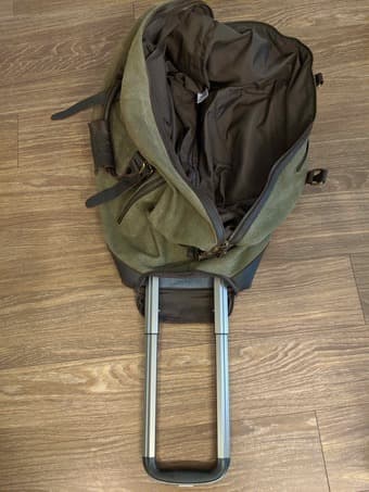 S-ZONE Canvas crazy horse leather trim carry on duffel bag with wheels 3