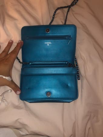 CHANEL Metallic Caviar Quilted Boy Wallet On Chain 1