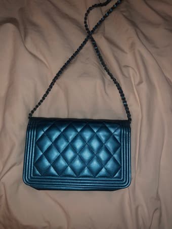 CHANEL Metallic Caviar Quilted Boy Wallet On Chain 3